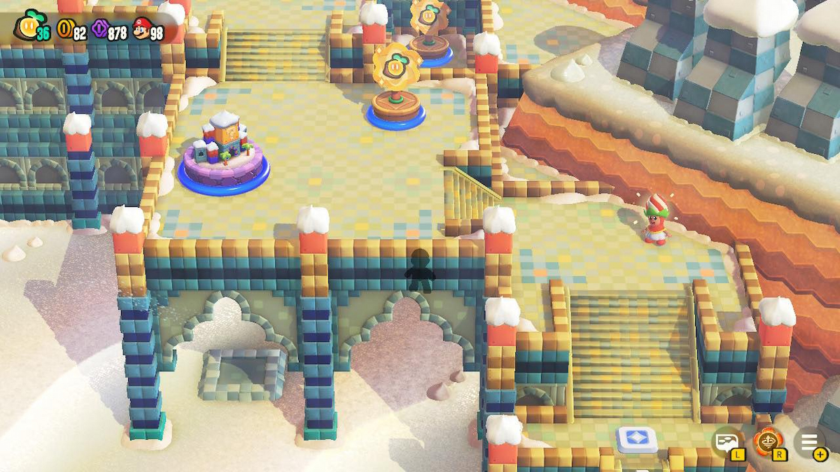 Mario standing underneath raised platform in Sunbaked Desert