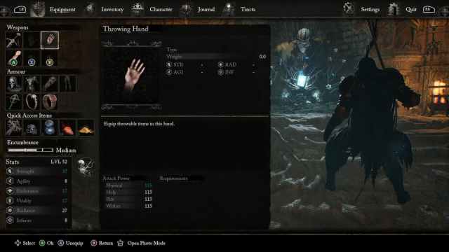 Throwing Hand menu option in Lords of the Fallen.