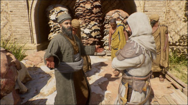 Basim and Merchant in Assassin's Creed Mirage.