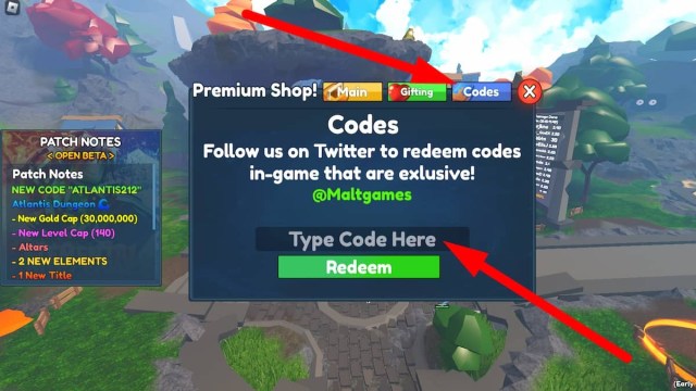 How to redeem codes in Elemental Dungeons