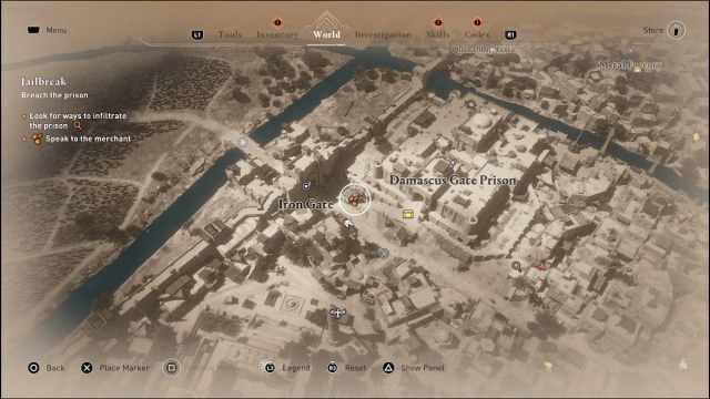 Map pinpointing merchant location in Assassin's Creed Mirage.