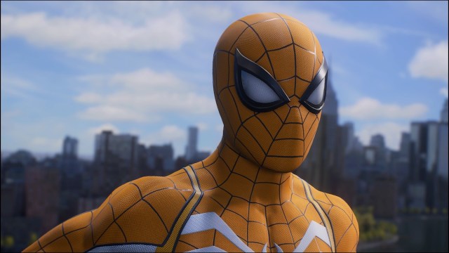 Spider-Man in an orange suit in Spider-Man 2.