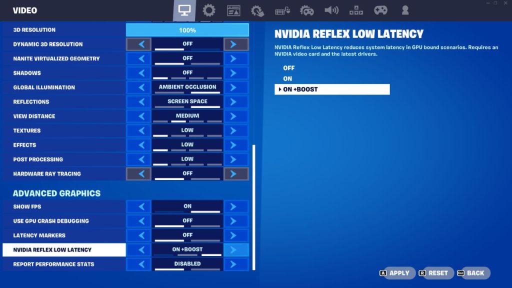 Fortnite video settings