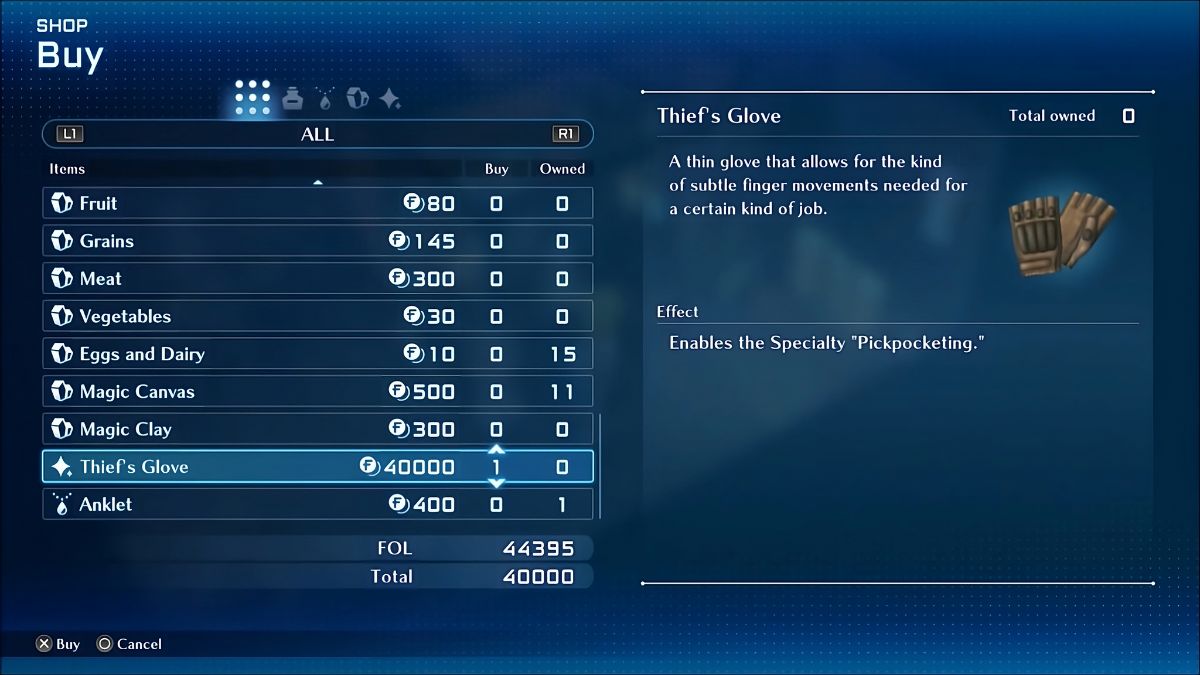 Thief's Glove for pickpocket in Star Ocean Second Story R.