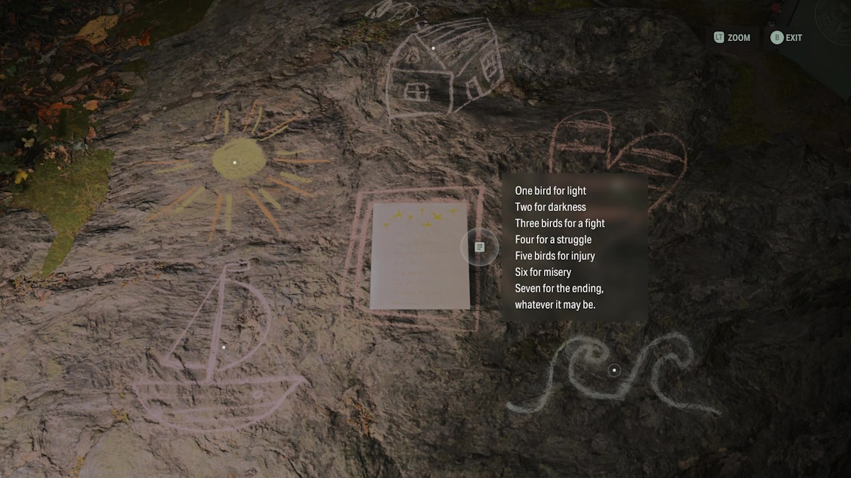 All Nursery Rhyme locations in Alan Wake 2 cauldron lake puzzle 1