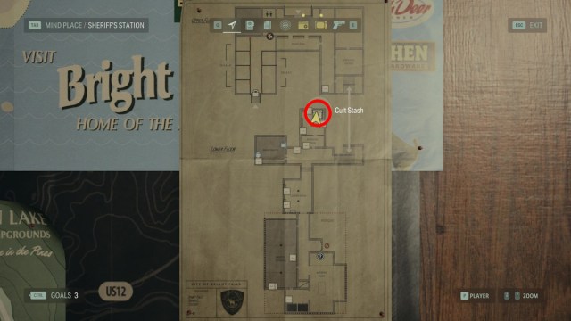 All Cult Stash locations Alan Wake 2 sheriff's station map with box location