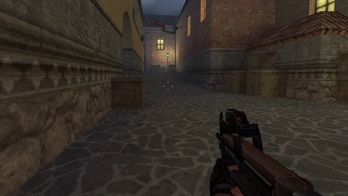 Counter-Strike: early shot from the Left 4 Dead early build showing a hand holding a pistol.