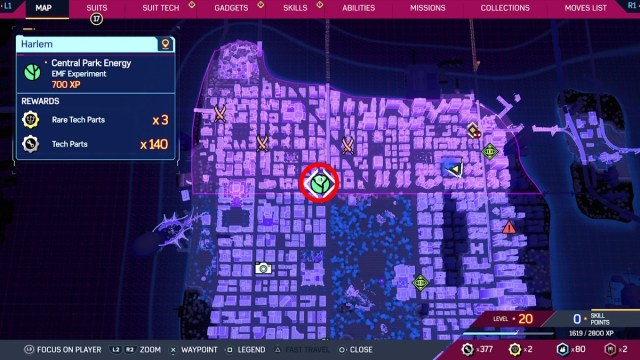 All EMF experiment locations in Spider-Man 2 central park energy 