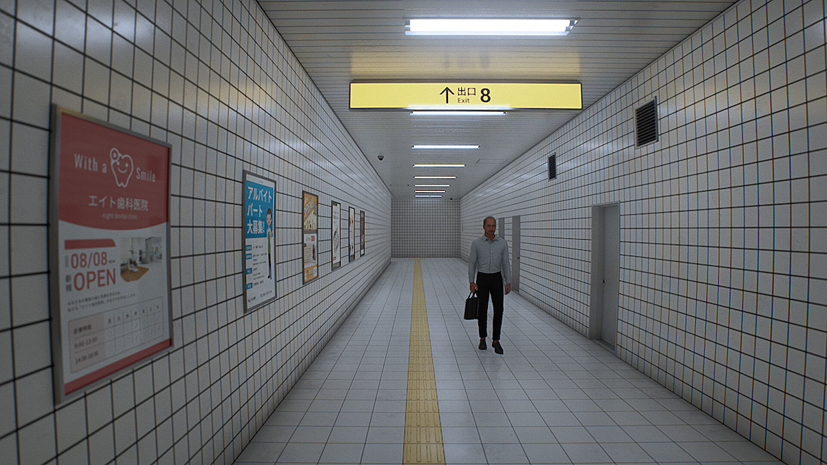 Walking down a corridor in the exit 8