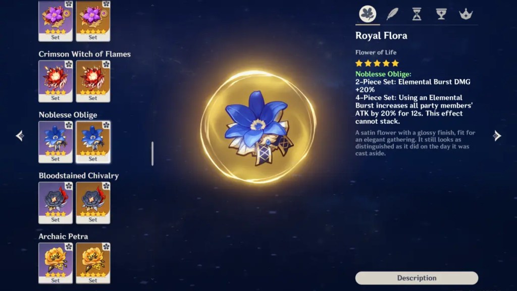 Noblesse Oblige artifact set in Genshin Impact