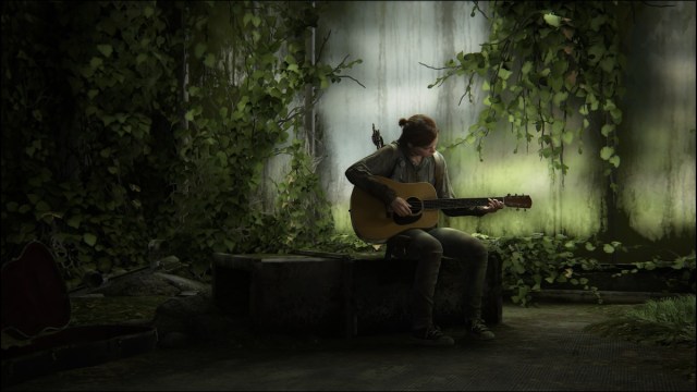 Ellie playing guitar in The Last of Us Part 2.