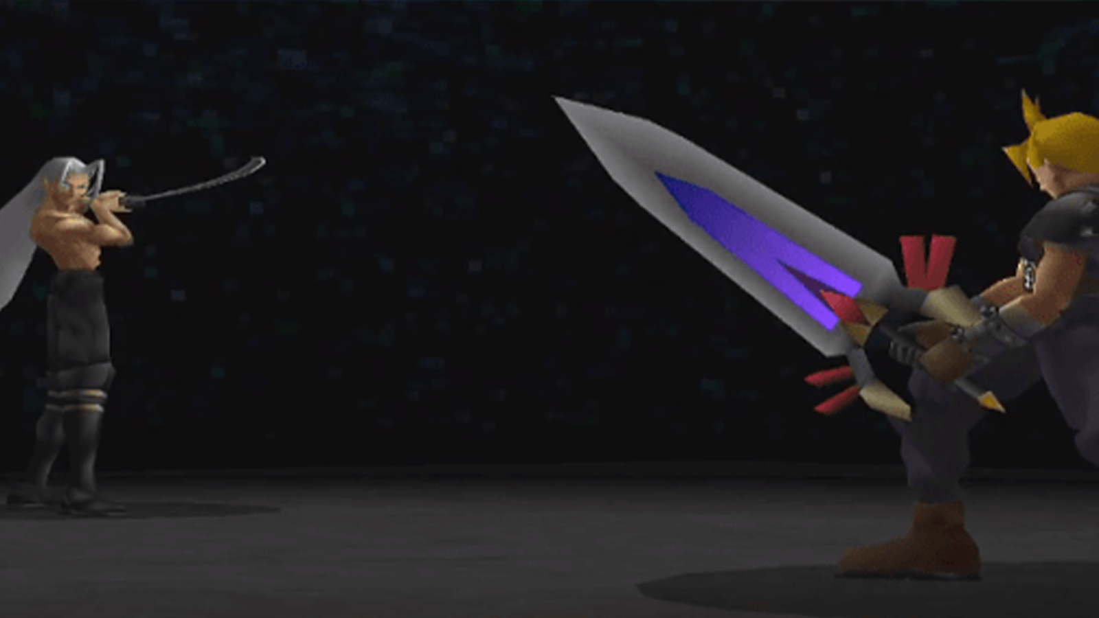 Sephiroth fighting Cloud in Final Fantasy VII