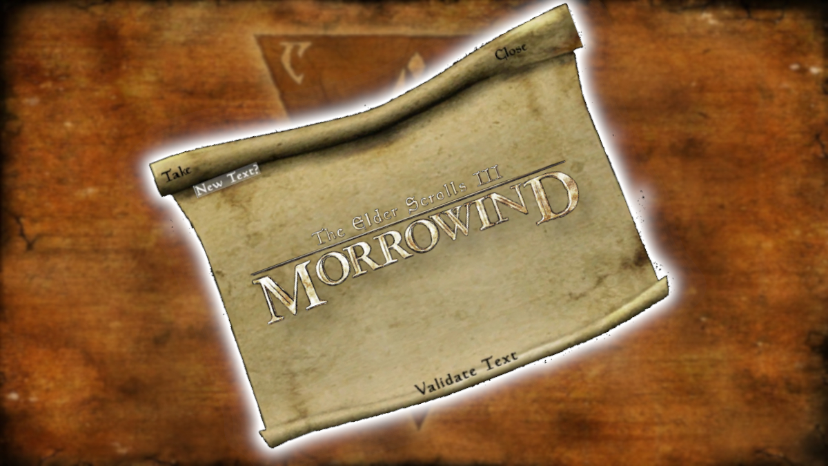 The Morrowind logo on a tilted scroll.