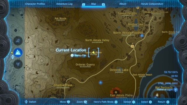 Spring of Power map location in The Legend of Zelda: Tears of the Kingdom.