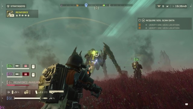 Helldivers 2 How to kill a Bile Titan - approaching a team in "Acquire Soil Scan Data"