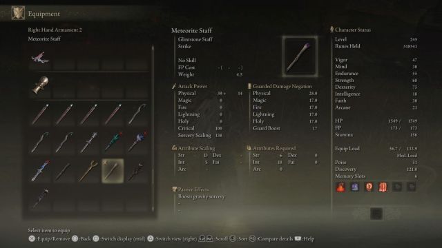 Elden Ring Meteorite Staff Stats