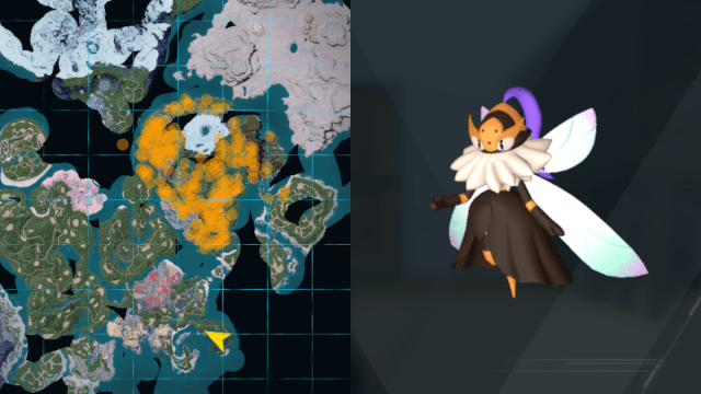 Locations on the Palworld map for Elizabee, a Pal that drops Honey, on the left. The Pal is on the right
