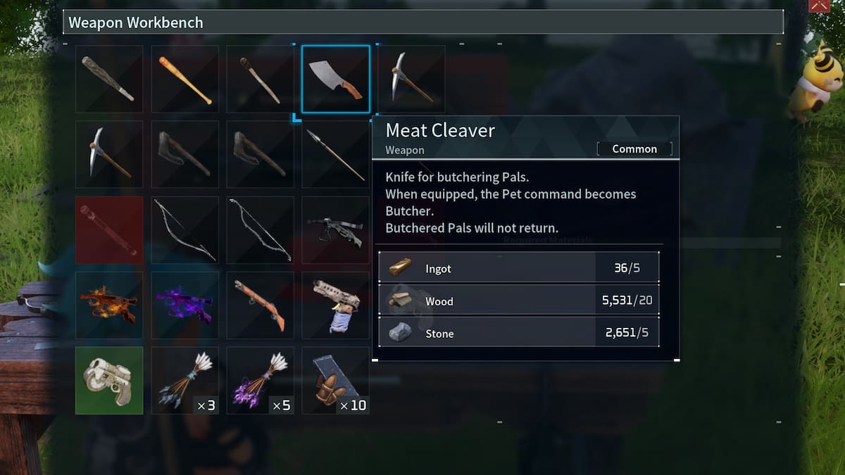 Palworld meat cleaver crafting recipe