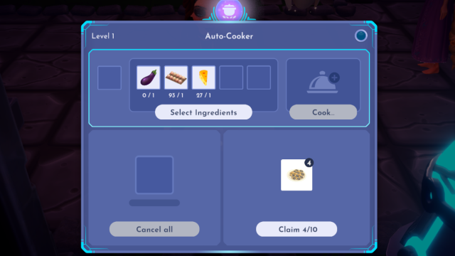 Ancient Cooker menu in Disney Dreamlight Valley