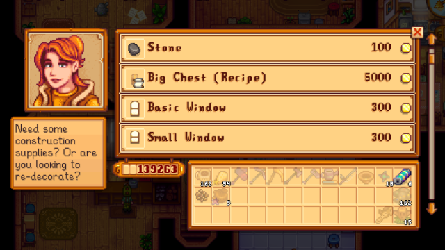 Robin's recipe list in Stardew Valley