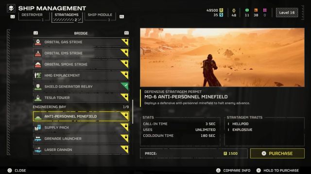 buying anti-personnel minefield in helldivers 2
