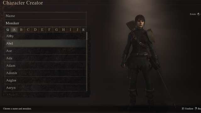 Dragon's Dogma 2 moniker menu