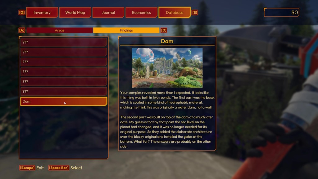 Dam information panel