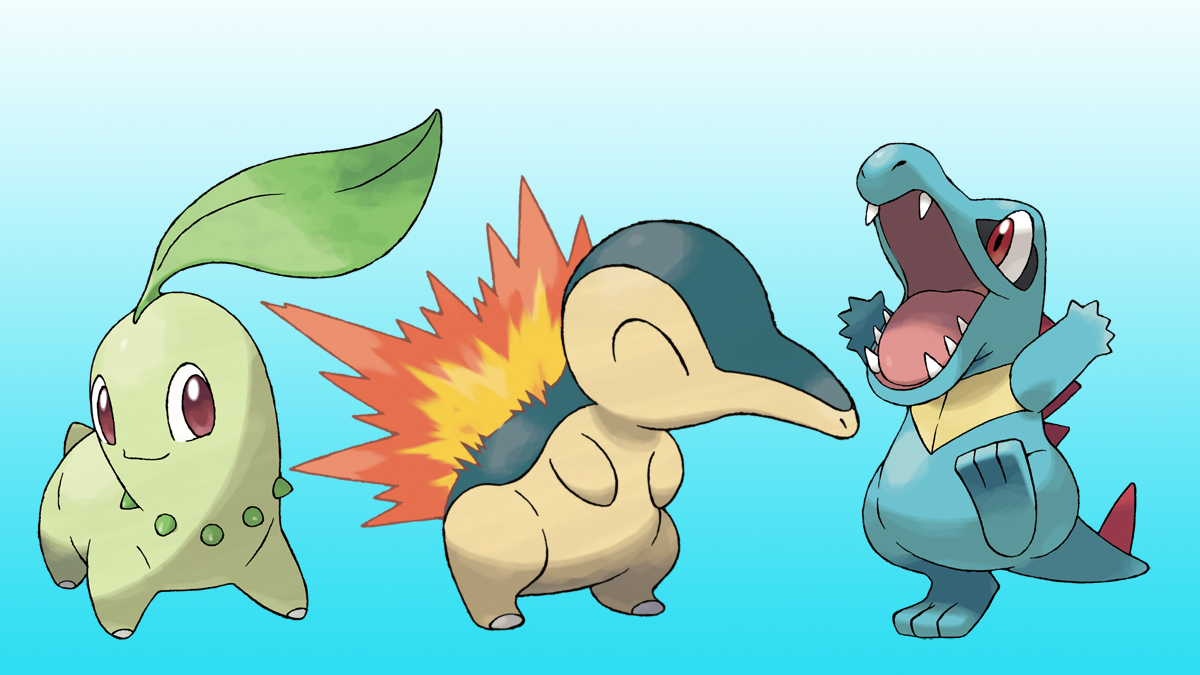 Chikorita, Cyndaquil, and Totodile as they appear in Pokemon Gold, Silver, and Crystal