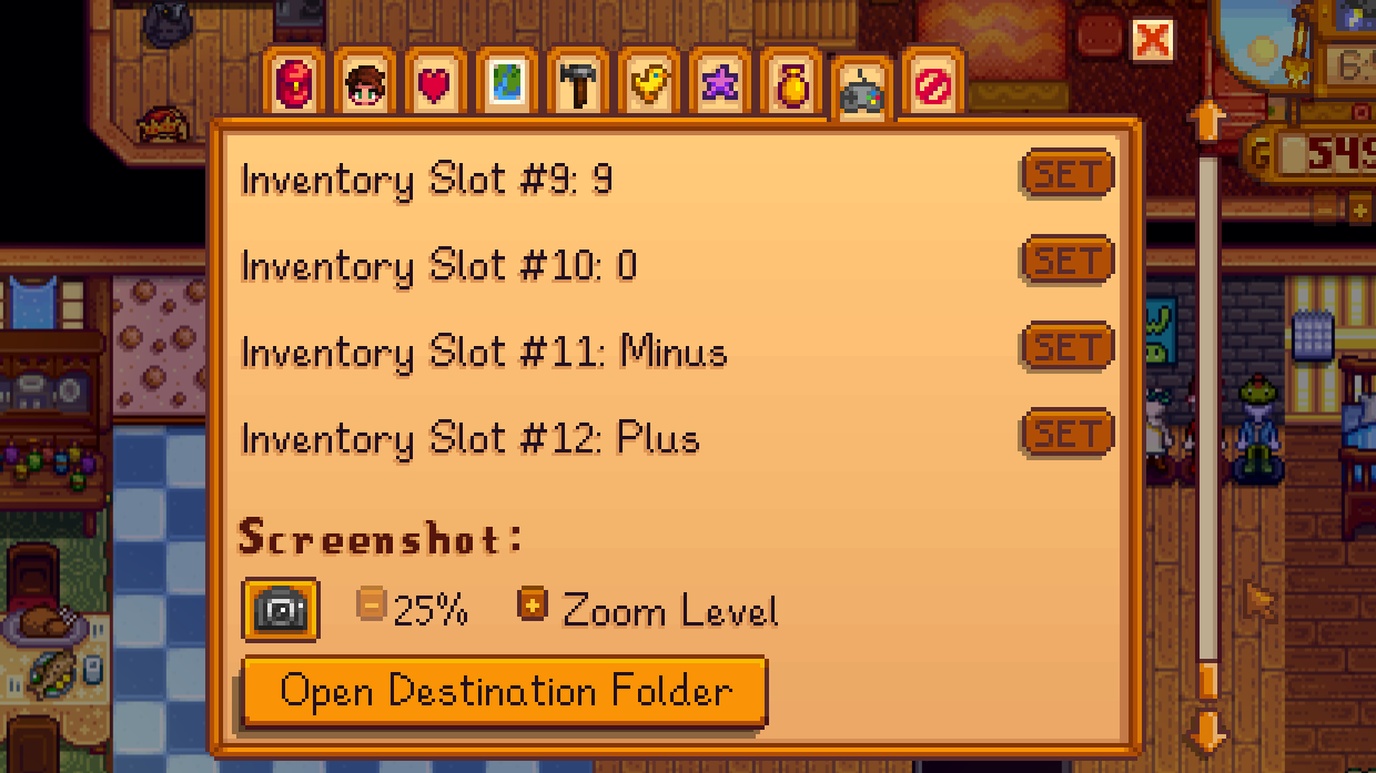 The location of the screenshot function within the menu of Stardew Valley