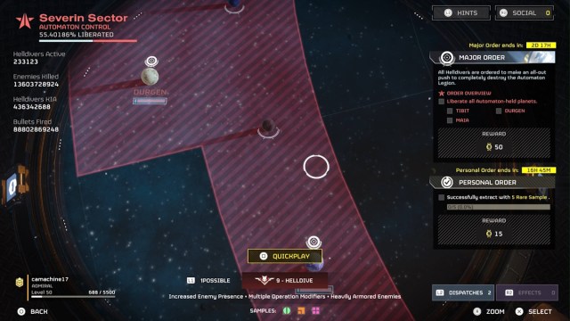 Helldivers 2 Major Orders and war progress sector under control