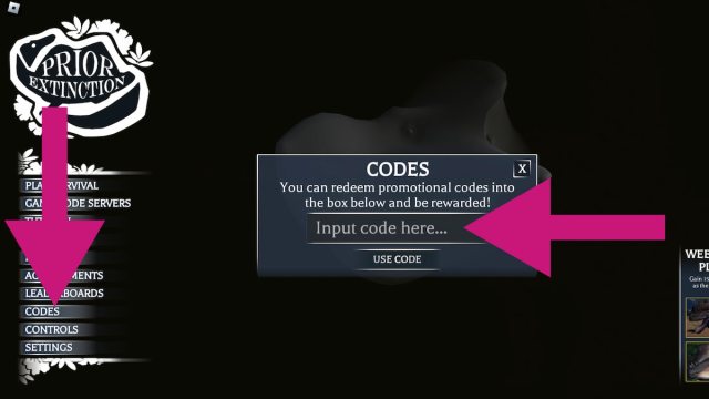 How to redeem codes in Prior Extinction 