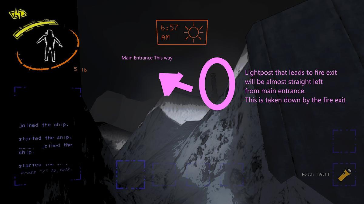 Near the fire exit looking up toward the light that marks the Red fire exit door.