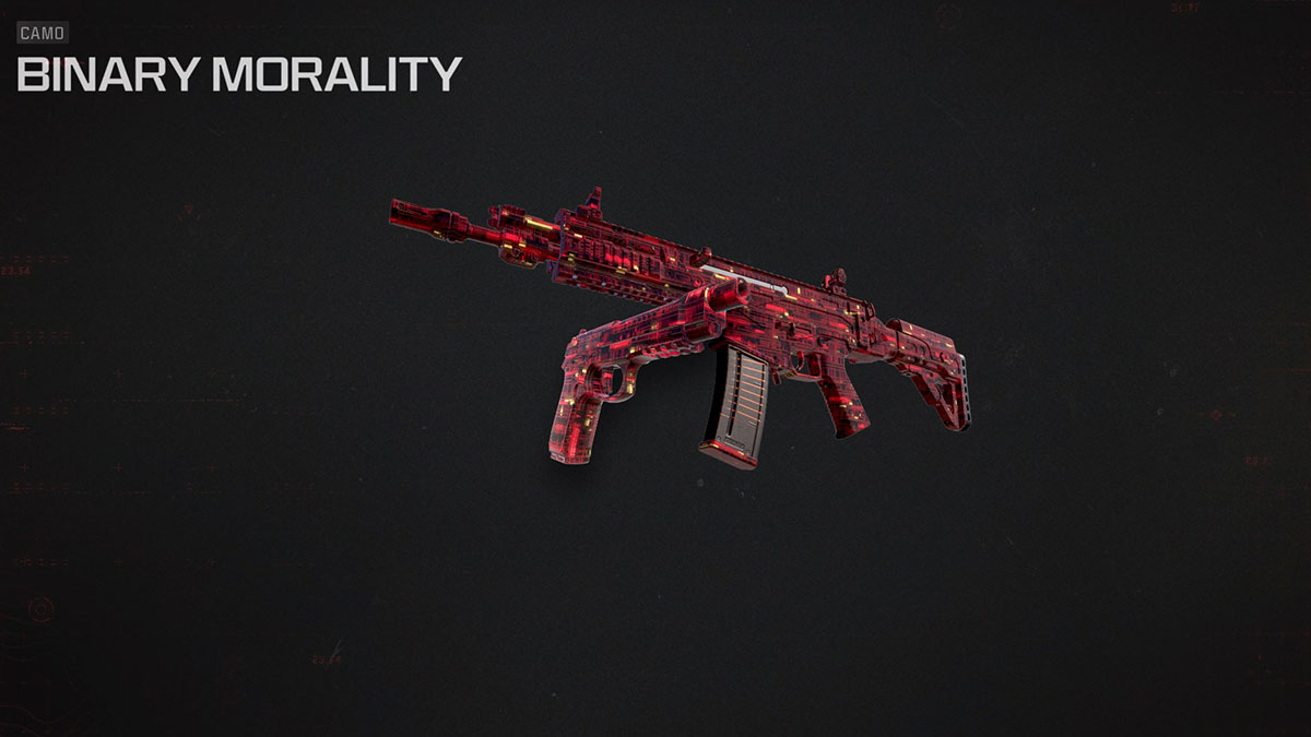 Call of DUty's Binary Morality skin on two weapons, against a grey background.
