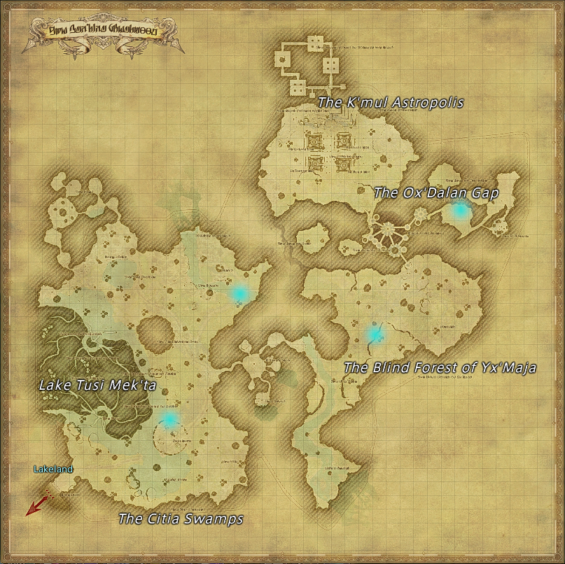 Map of field Aether Currents in The Rak'tika Greatwood in Final Fantasy XIV