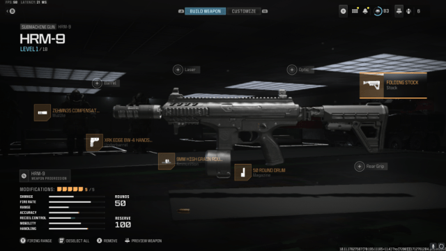 Warzone's HRM-9 loadout, against a black background.