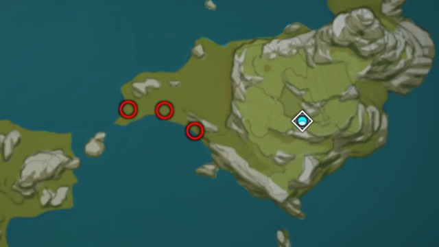 Map of three Starconch locations in Genshin Impact