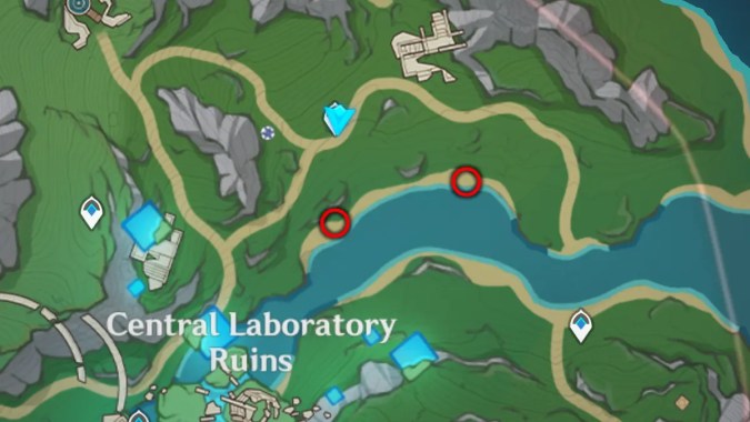 Map of a few mek locations in Genshin Impact