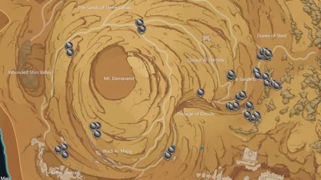 Map of Sand Grease Pupa locations in Genshin Impact