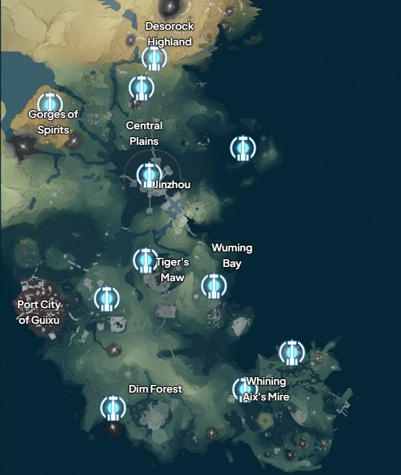 Resonance Nexus Locations in Wuthering Waves