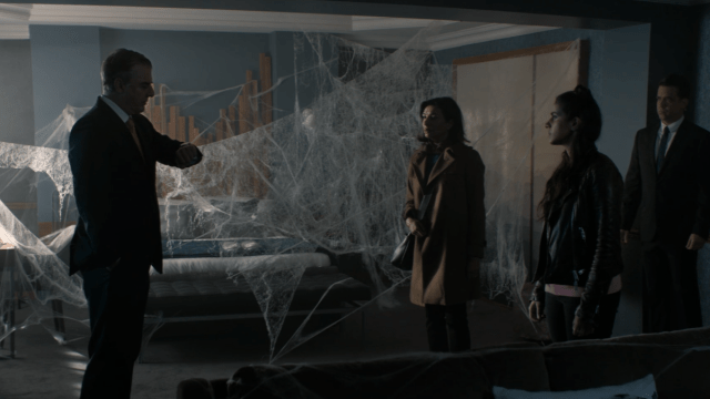 Spider webs begin taking over in the Doctor Who episode 'Arachnids in the UK'