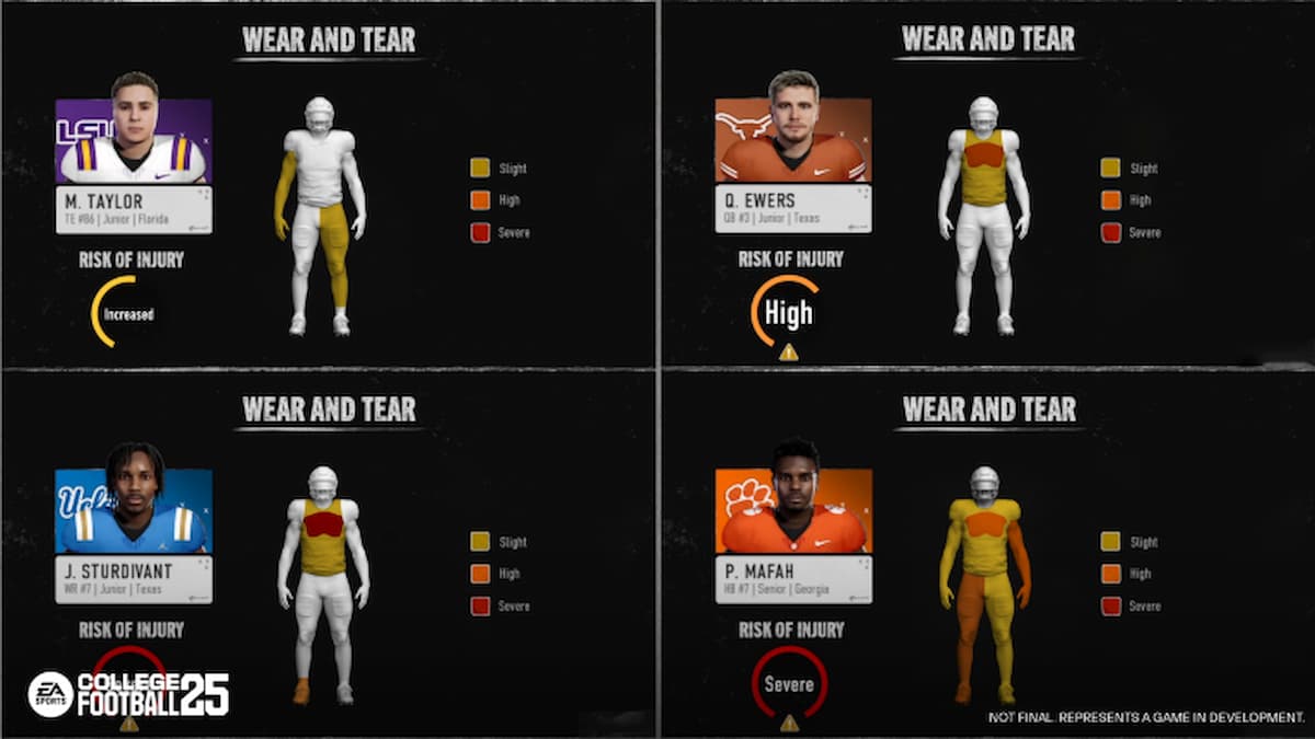 college football 25, how the wear and tear menu looks