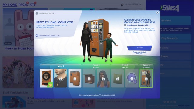 Guerdon Goods Vending Machine and Athleisure Wear in Sims 4