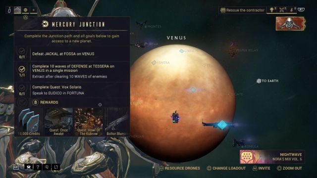 mercury junction requirements on venus in warframe