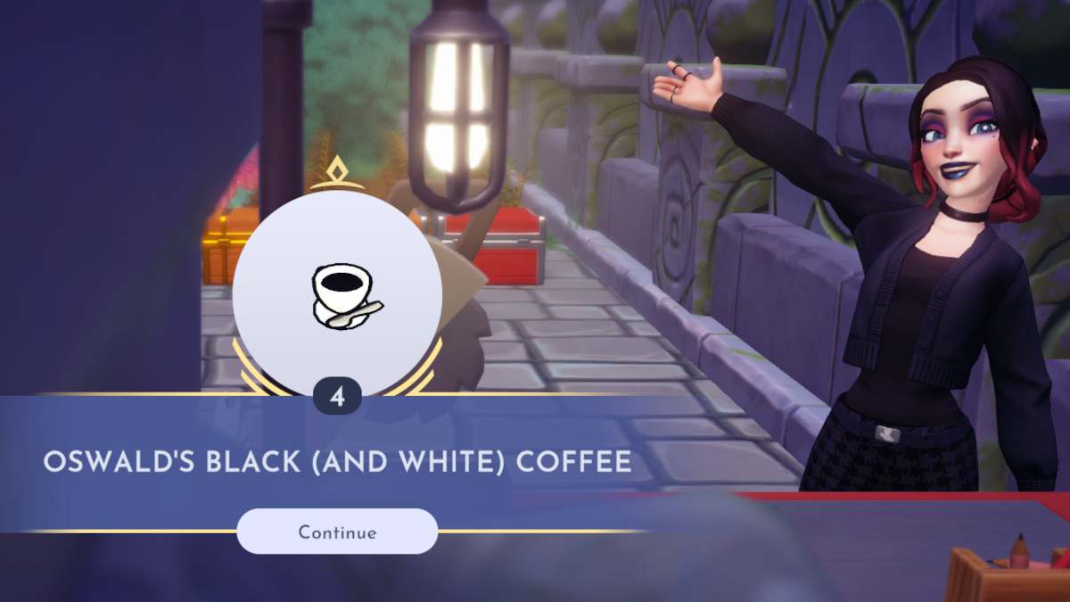 Oswald's Black (and White) Coffee in Disney Dreamlight Valley