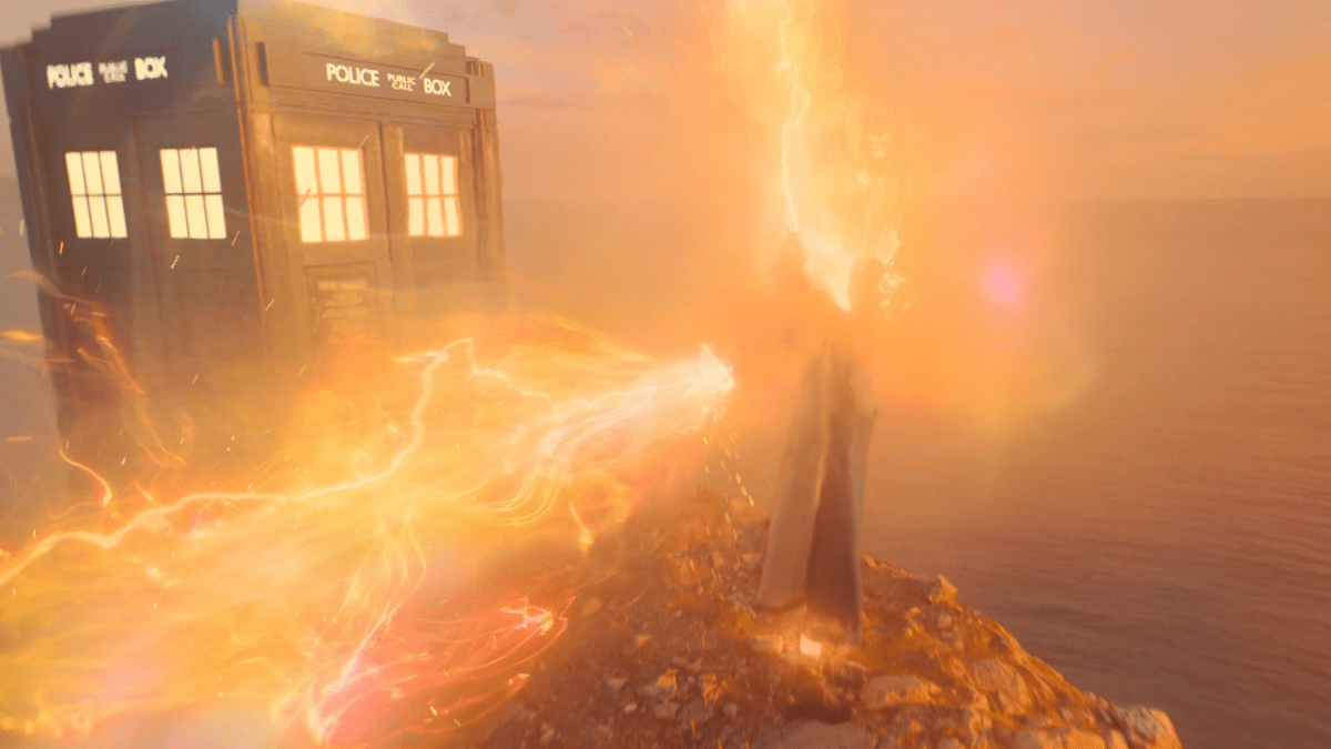 The Doctor regenerating in the Doctor Who episode 'The Power of the Doctor'