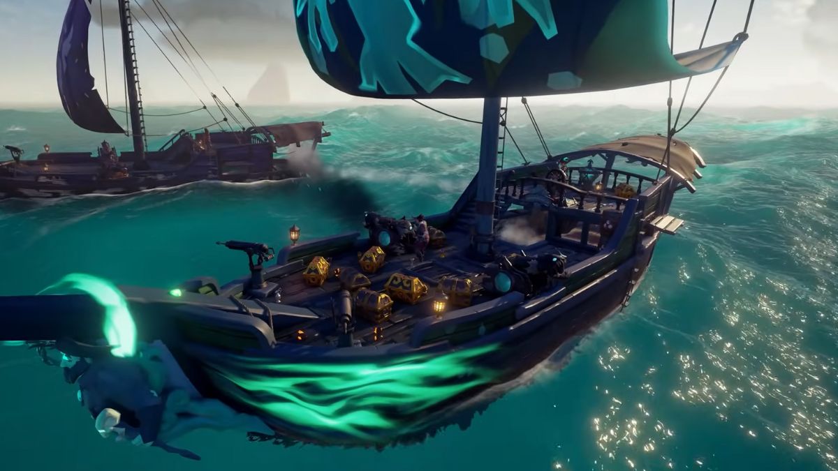 rare ship sailing in sea of thieves