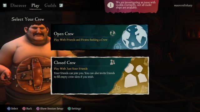 sea of thieves closed crew option