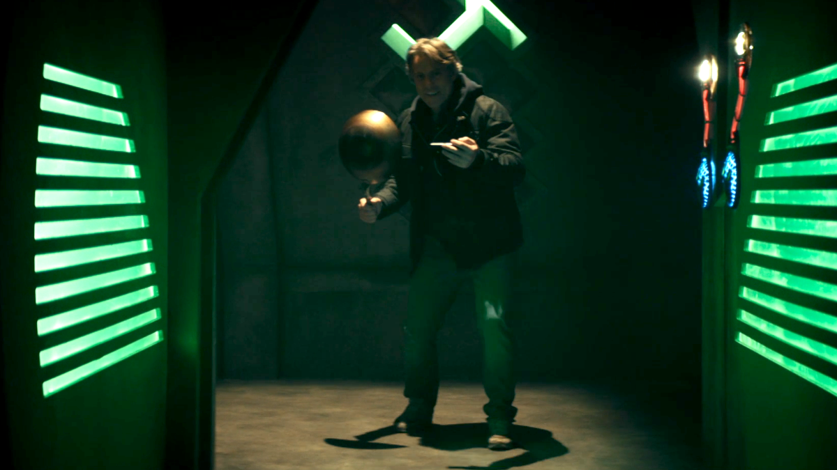 Dan wielding his wok on a Sontaran spaceship during the Doctor Who episode 'Flux: War of the Sontarans'