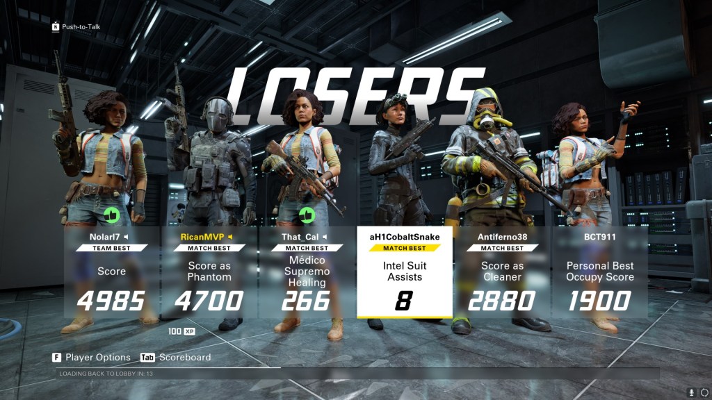 An XDefiant post-game screen, showing a player who has received a green thumbs-up icon.