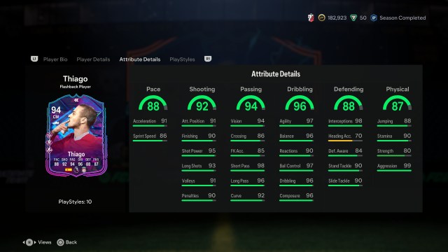 An image of Thiago Flashback card in EA FC 24